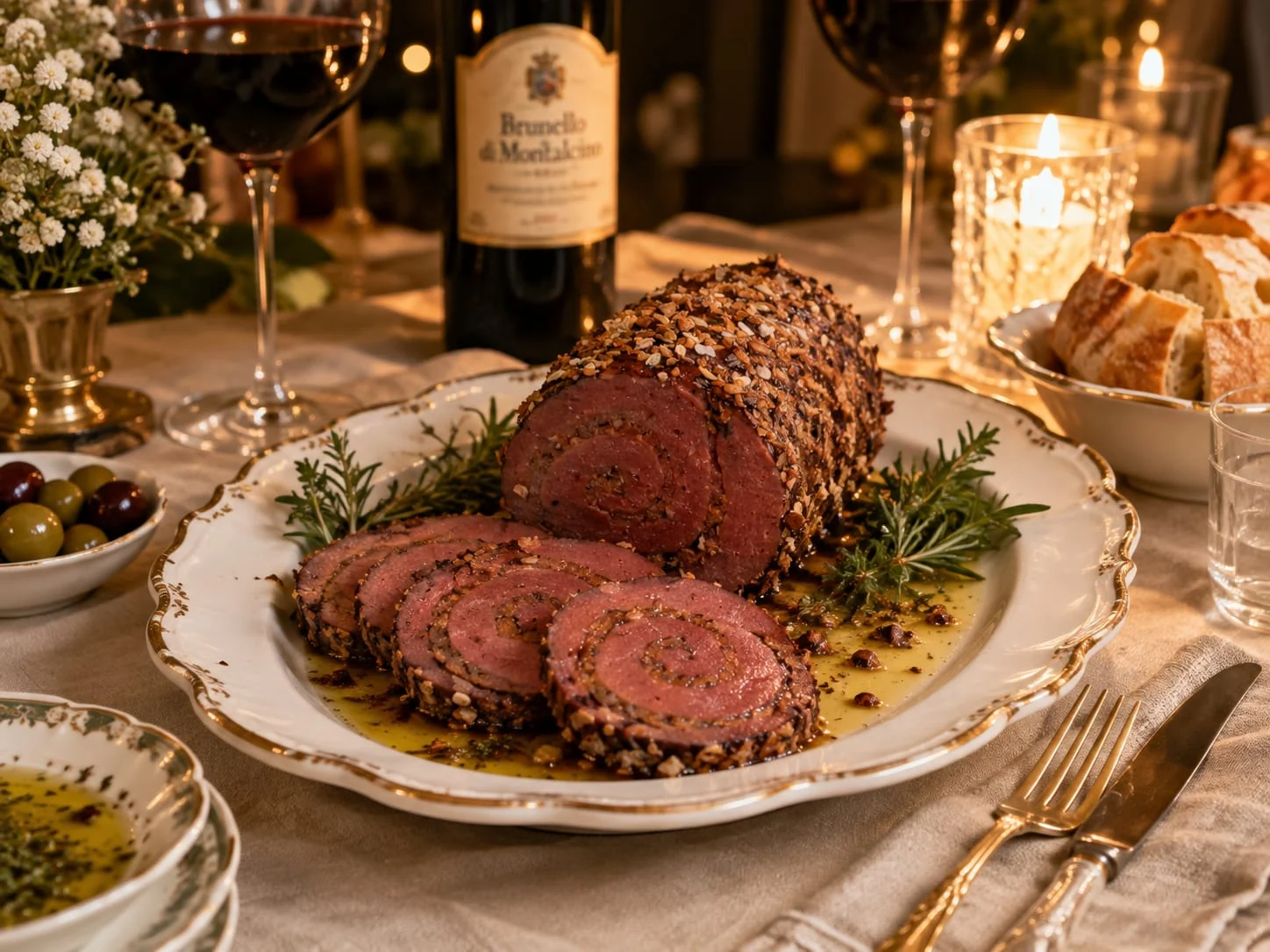 Whole plant-based roast presented as a centrepiece