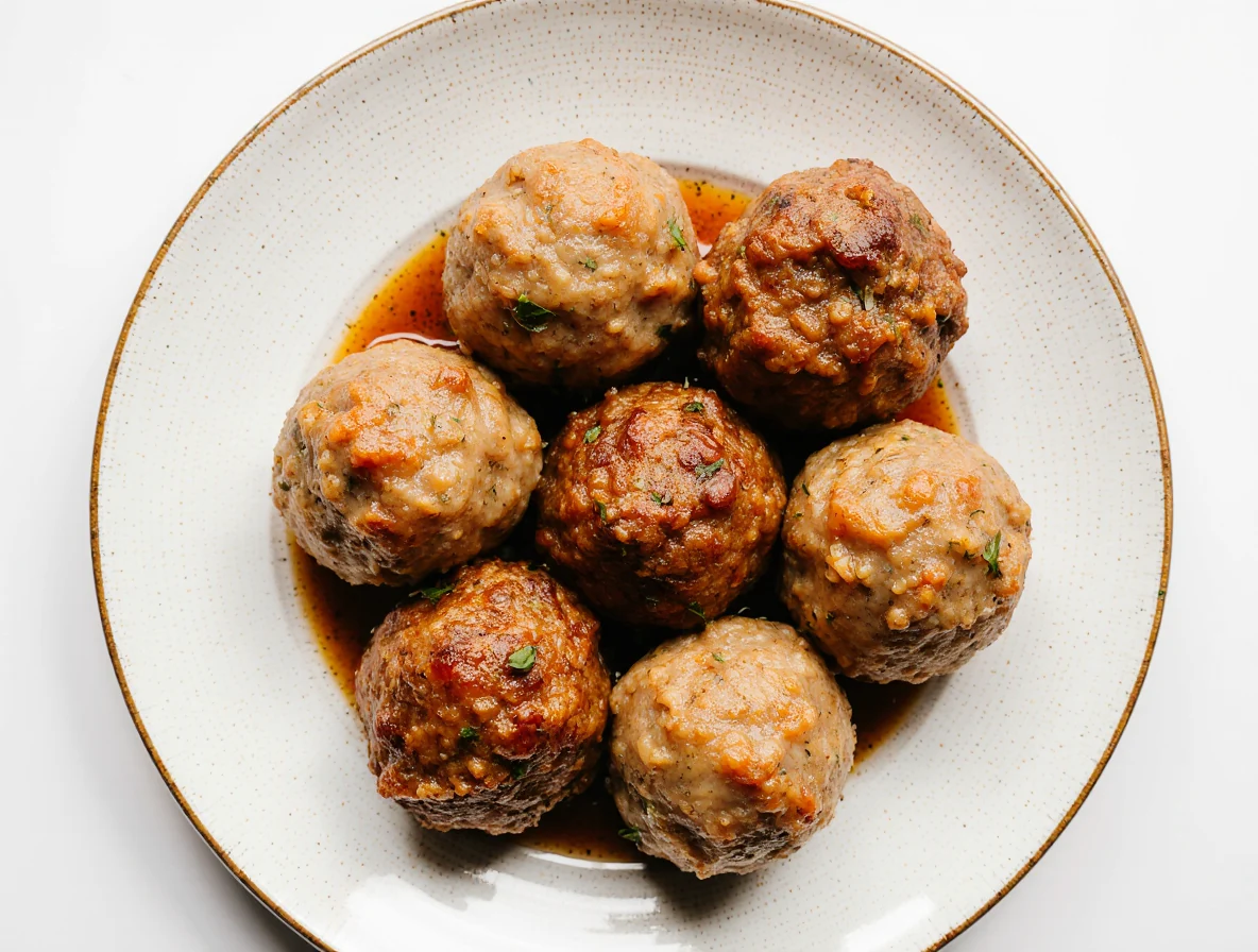 Cooked hybrid meatballs served in a bowl
